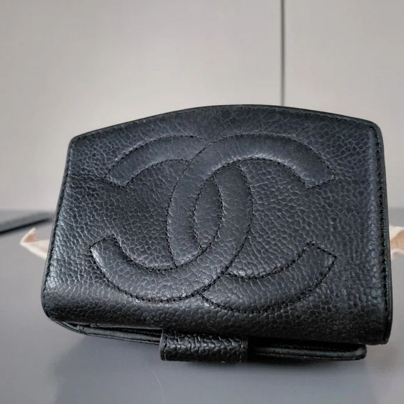 CHANEL Black Textured Leather Wallet
